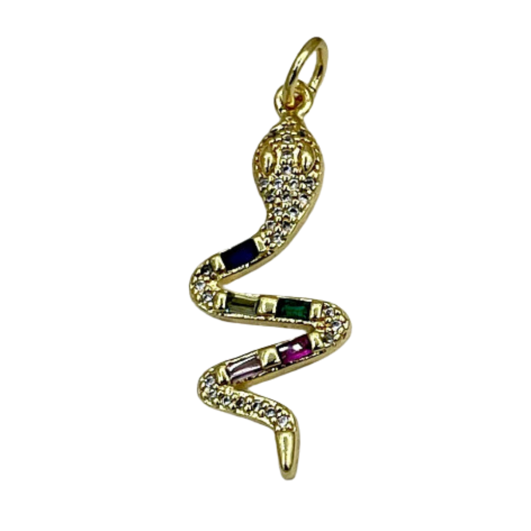 Gold Snake Charm with Colorful CZs
