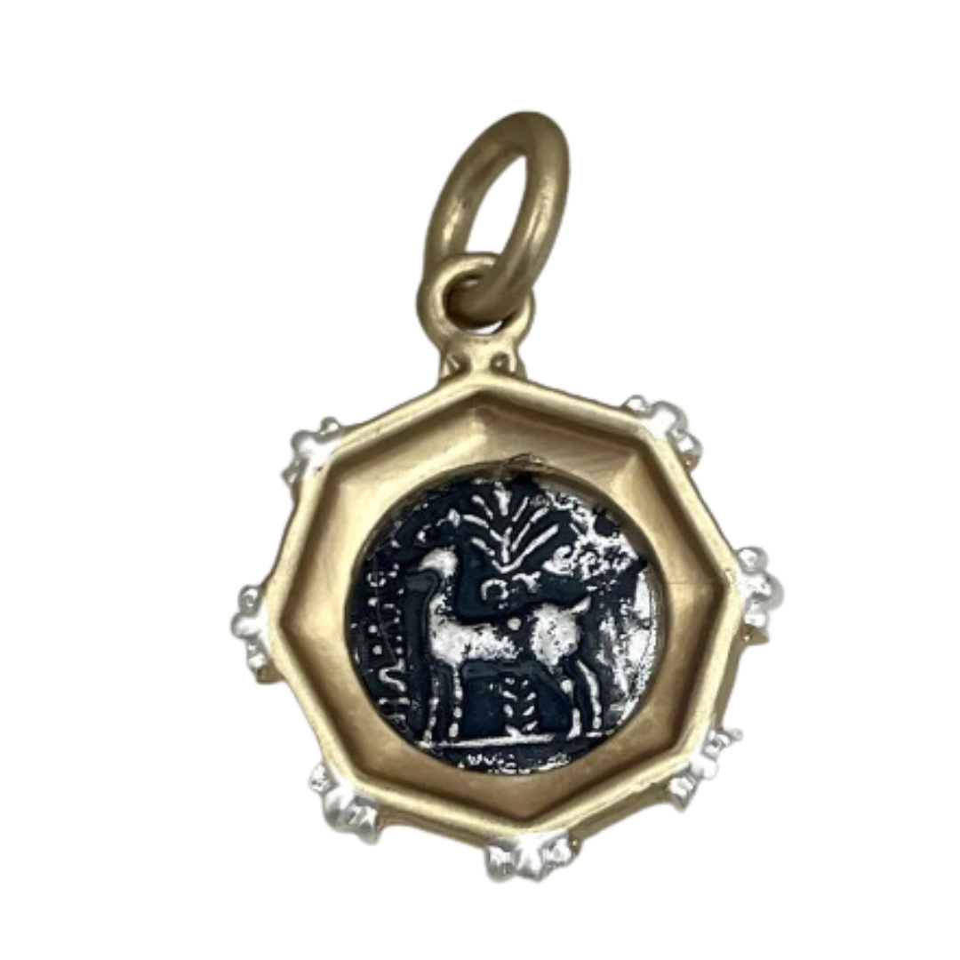 Brass and Silver French Bee Coin Pendant