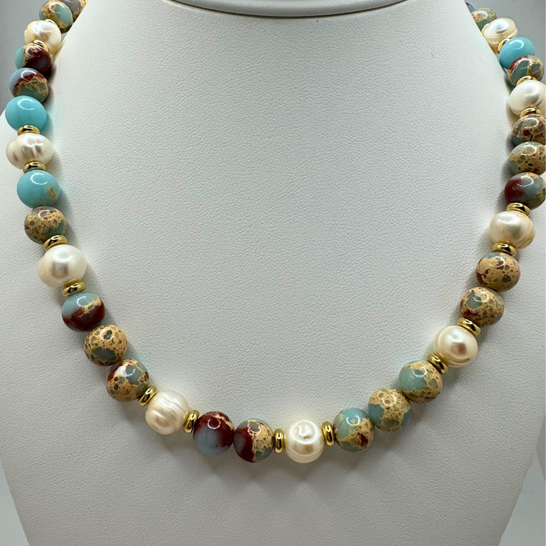 Jasper, Pearl and Gold Necklace