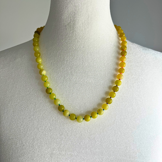 Lemon Jade Round Beads Hand knotted with Rainbow thread
