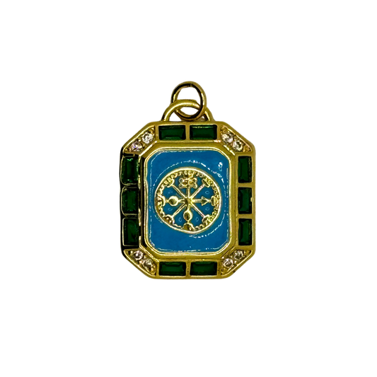 Green, Blue and Gold Enamel Compass Charm