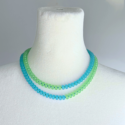 Light Green and Light Blue Color Blocked Semi-Precious Stone Necklace